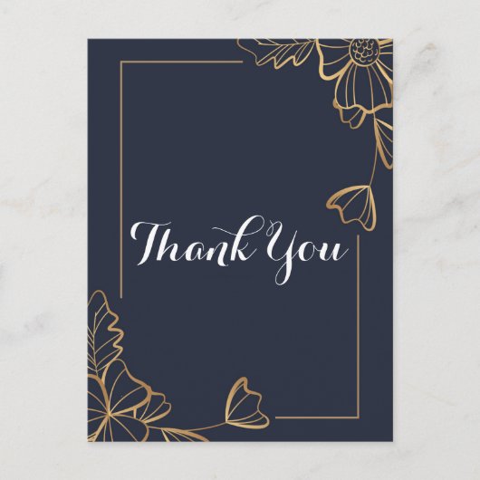 ネイビー＆ゴールドの花柄　ありがとう ポストカード (正面)