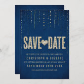ネイビー&ゴールドグリッターのデザイン Save The Dates セーブザデート (正面/裏面)