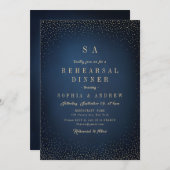 ネイビー＆ゴールドグリッター シンプルリハーサルディナー 招待状 (正面/裏面)