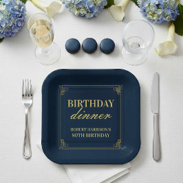 ネイビー＆ゴールド80歳の誕生日パーティー用の紙皿 ペーパープレート