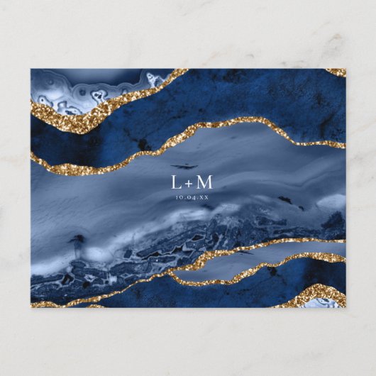 ネイビー ゴールド アゲート ジオード ジェムストーン 結婚発表 案内ポストカード (正面)