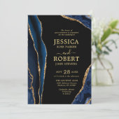 ネイビー ゴールド アゲート ストーン 結婚式招待状 招待状 (スタンド正面)