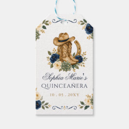 ネイビー ゴールド ウエスタン 馬 花 Charra Quinceañera ギフトタグ