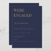 ネイビー＆ゴールド エレガントな婚約パーティー招待状 招待状 (正面/裏面)