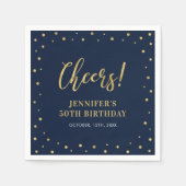 ネイビー & ゴールド | エレガント クラシック 大人誕生日パーティー スタンダードカクテルナプキン (正面)