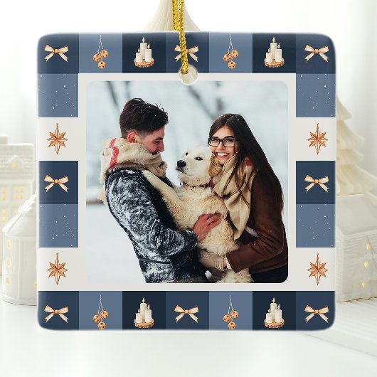 ネイビー＆ゴールド クリスマス 写真 オーナメント