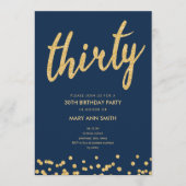 ネイビー ゴールド グリッター タイプ 30歳の誕生日パーティー 招待状 (正面)