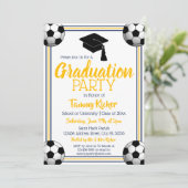 ネイビー＆ゴールド サッカー 卒業パーティー 招待状 (スタンド正面)