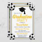 ネイビー＆ゴールド サッカー 卒業パーティー 招待状 (正面/裏面)