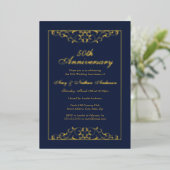 ネイビー ゴールド スワール 50周年記念結婚記念日  箔招待状 (立ち正面)