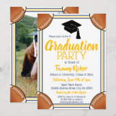 ネイビー＆ゴールド フットボール 卒業パーティー 招待状 (正面/裏面)