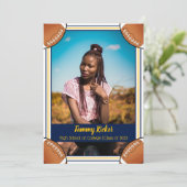 ネイビー＆ゴールド フットボール 卒業 案内状 (スタンド正面)