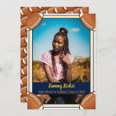 ネイビー＆ゴールド フットボール 卒業 案内状 (正面/裏面)