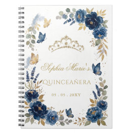 ネイビー ゴールド フローラル Quinceañera ゲストブック ノートブック