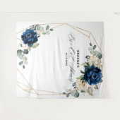 ネイビー ゴールド ホワイト アイボリー 幾何学模様 ブライダルシャワー タペストリー (正面(横))