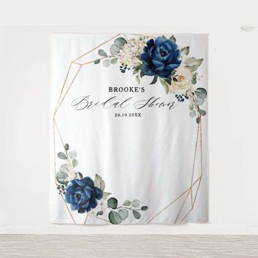 ネイビー ゴールド ホワイト アイボリー 幾何学模様 ブライダルシャワー タペストリー (正面)