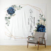 ネイビー ゴールド ホワイト アイボリー 幾何学的な ブライダルシャワー タペストリー (インサイチュ(横))