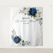 ネイビー ゴールド ホワイト アイボリー 幾何学的な ブライダルシャワー タペストリー (正面)