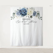 ネイビー ゴールド ホワイト アイボリー 幾何学的な ブライダル シャワー テープ タペストリー (正面)