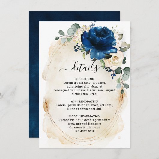 ネイビー ゴールド ホワイト シャンパン アイボリー ローズ 詳細 エンクロージャーカード (正面/裏面)