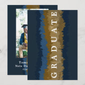 ネイビー ゴールド マーブル 卒業発表カード 招待状 (正面/裏面)