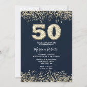 ネイビー＆ゴールド メンズまたはレディース 50歳の誕生日パーティー 招待状 (正面)