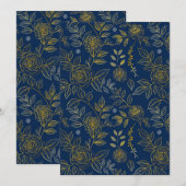 ネイビー & ゴールド ローズ – シームレスな植物パターン 招待状 (正面/裏面)