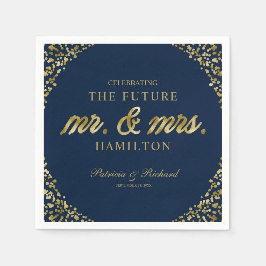 ネイビー ゴールド 将来のミスター&ミセス 婚約パーティー スタンダードカクテルナプキン (正面)