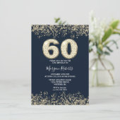 ネイビー＆ゴールド 男性または女性の60歳誕生日パーティー 招待状 (スタンド正面)