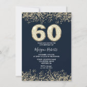 ネイビー＆ゴールド 男性または女性の60歳誕生日パーティー 招待状 (正面)