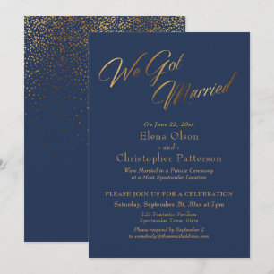 ネイビー & ゴールド 私たち結婚しました 披露宴の装飾 招待状