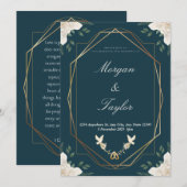 ネイビー ゴールド 聖書 花束 Save The Date 招待状 (正面/裏面)