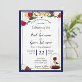 ネイビー ゴールド 赤いバラの招待状 招待状 (スタンド正面)