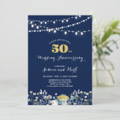 ネイビー&ゴールド 50周年結婚記念日招待状 招待状 (スタンド正面)