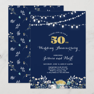 ネイビー＆ゴールド 50周年結婚記念日招待状 招待状