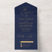 ネイビー サンキラ ゴールドイエロー ミニマル ウェディング オールインワン招待状 (内側)