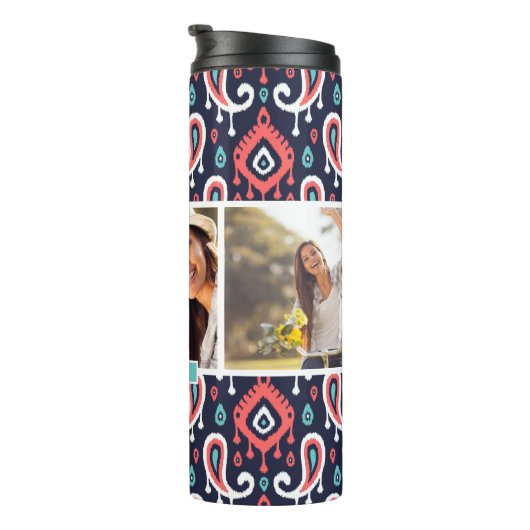 ネイビー&サンゴイカットペイズリーカスタムフォトモノグラム タンブラー (回転右)