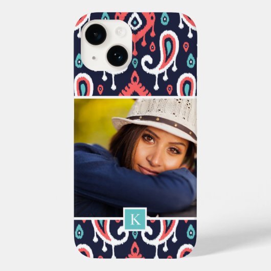 ネイビー&サンゴイカットペイズリーカスタムフォトモノグラム Case-Mate iPhoneケース (裏面)