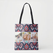 ネイビー&サンゴイカットペイズリーファミリーフォトモノグラム トートバッグ (正面)