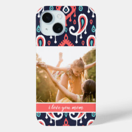 ネイビー&サンゴイカットペイズリー母の日の写真 iPhone 15ケース