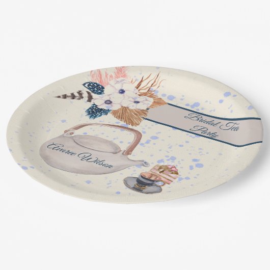 ネイビー&サンゴブライダル茶パーティーシャワー ペーパープレート (アングル)