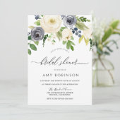 ネイビー&シャンパンウォーターカラーフラワーズブライダルシャワー 招待状 (スタンド正面)