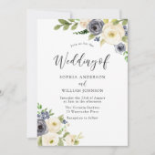 ネイビー&シャンパンウォーターカラー結婚フラワーズ 招待状 (正面)