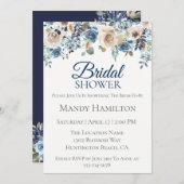 ネイビー シャンパン 花のウェディングシャワー 招待状 (正面/裏面)