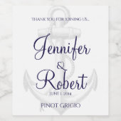 ネイビー&シルバーいかりビーチ結婚式ワインラベル ワインラベル (シングルラベル)