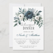 ネイビー&シルバーとアイボリーフローラリハーサルディナー 招待状 (正面)