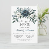 ネイビー&シルバーとアイボリーフローラリハーサルディナー 招待状 (スタンド正面)