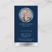 ネイビー&シルバーのロゴ公証人の販売代理店の写真 名刺 (裏面)