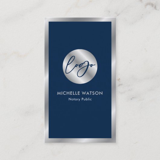 ネイビー&シルバーのロゴ公証人の販売代理店の写真 名刺 (正面)