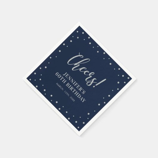 ネイビー&シルバーエレガントクラシック成人誕生日パーティー スタンダードカクテルナプキン (角)